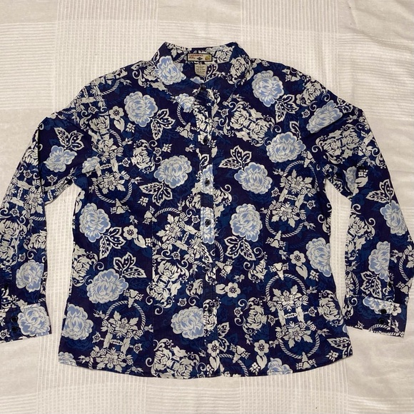 Caribbean Joe Tops - Caribbean Joe 100% Cotton Blue Floral Button Down Shirt